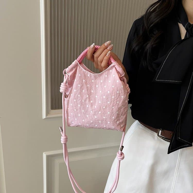Vintage Polka Dot Drawstring Mini Bucket Bag