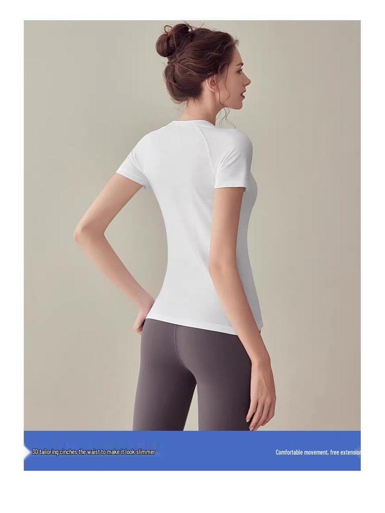 Women's Quick-Dry Yoga Top - Round Neck, Tight Fit, Short Sleeve, Breathable for Running & Fitness