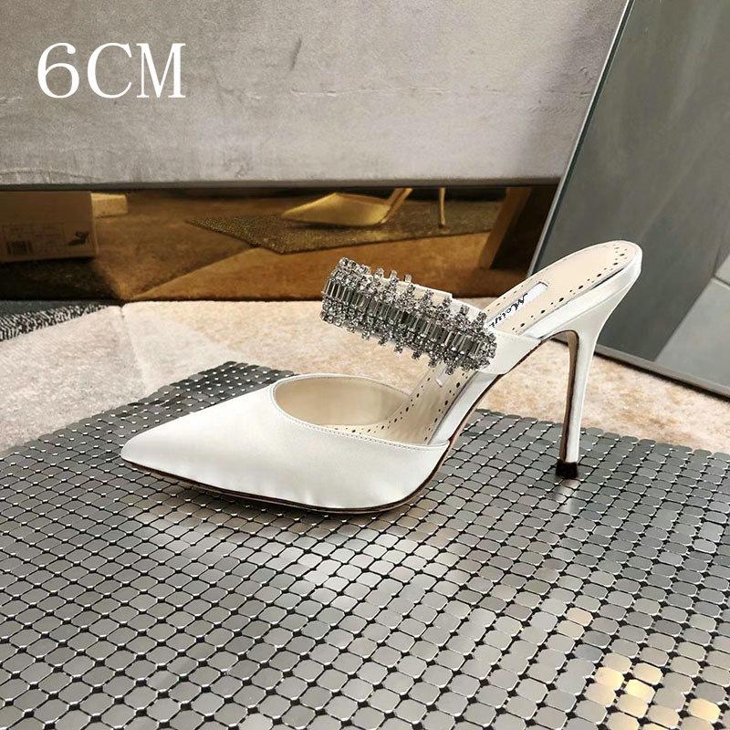 Pointy Pinheel Rhine-Diamond Chain Satin Top High Heels Mullers Pinheel Green Wedding Shoes Flat Bridesmaid Shoes