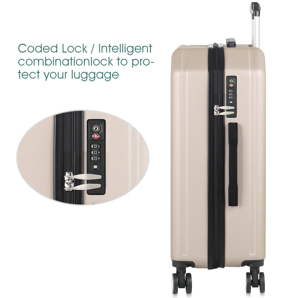 ABS 20/24/28in Suitcases Set - Beige/Black/Blue Lightweight Luggage w/Reinforced Shell & 360° Wheels, Durable Trolley Case