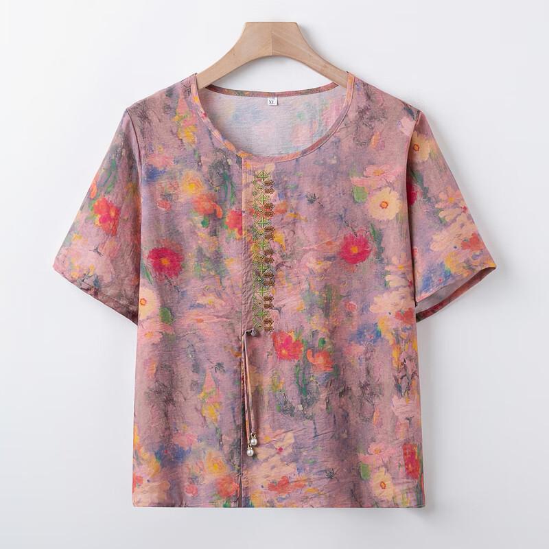 Mid-Aged & Elderly Women's Summer Floral Short-Sleeve Two-Piece Set