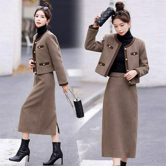

Women s High-End Autumn/Winter 2025 Fashion Wool Short Jacket & Mid-Length Skirt Set XL