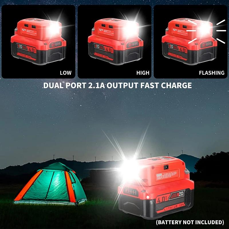 Battery Adapter for Craftsman/for Black Decker 14.4v-20v Li-ion Battery with Dual USB Work Light