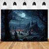 Horror Dark Forest Haunted Cemetery Night Backdrop Poster and Prints Canvas Printing Wall Art Picture for Living Room Home Decor