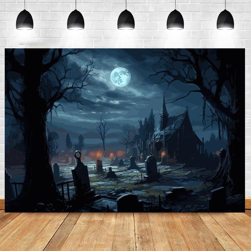 Poster Fundal de Noapte Pădure Întunecată Horror Cimitir Bântuit și Imprimeuri Imprimare pe Pânză Artă de Perete Imagine pentru Camera de Zi Decor Acasă