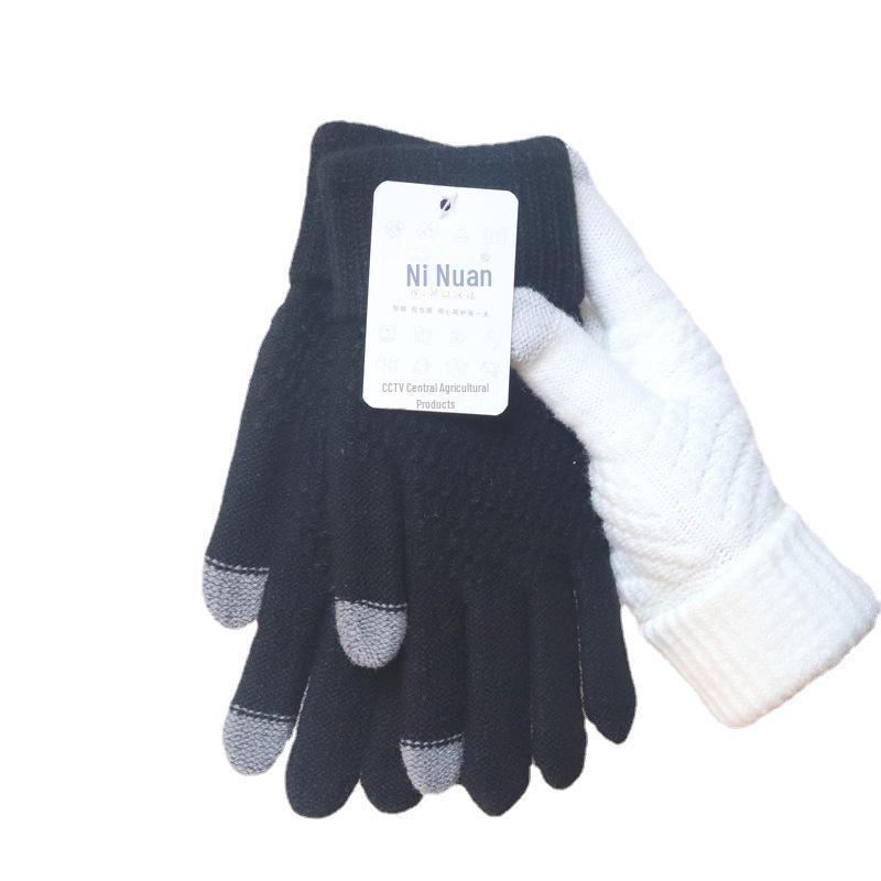 2024 Damen-Winterhandschuhe aus dickem Strick mit Samtfutter – doppellagig, kältebeständig, warmes Design für Paare