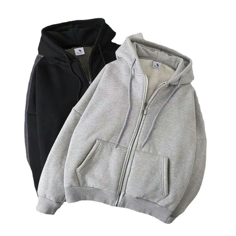 Men's Plus Size Zip-up Hooded Sweatshirt Jacket with Fleece Lining for Autumn/Winter 2024