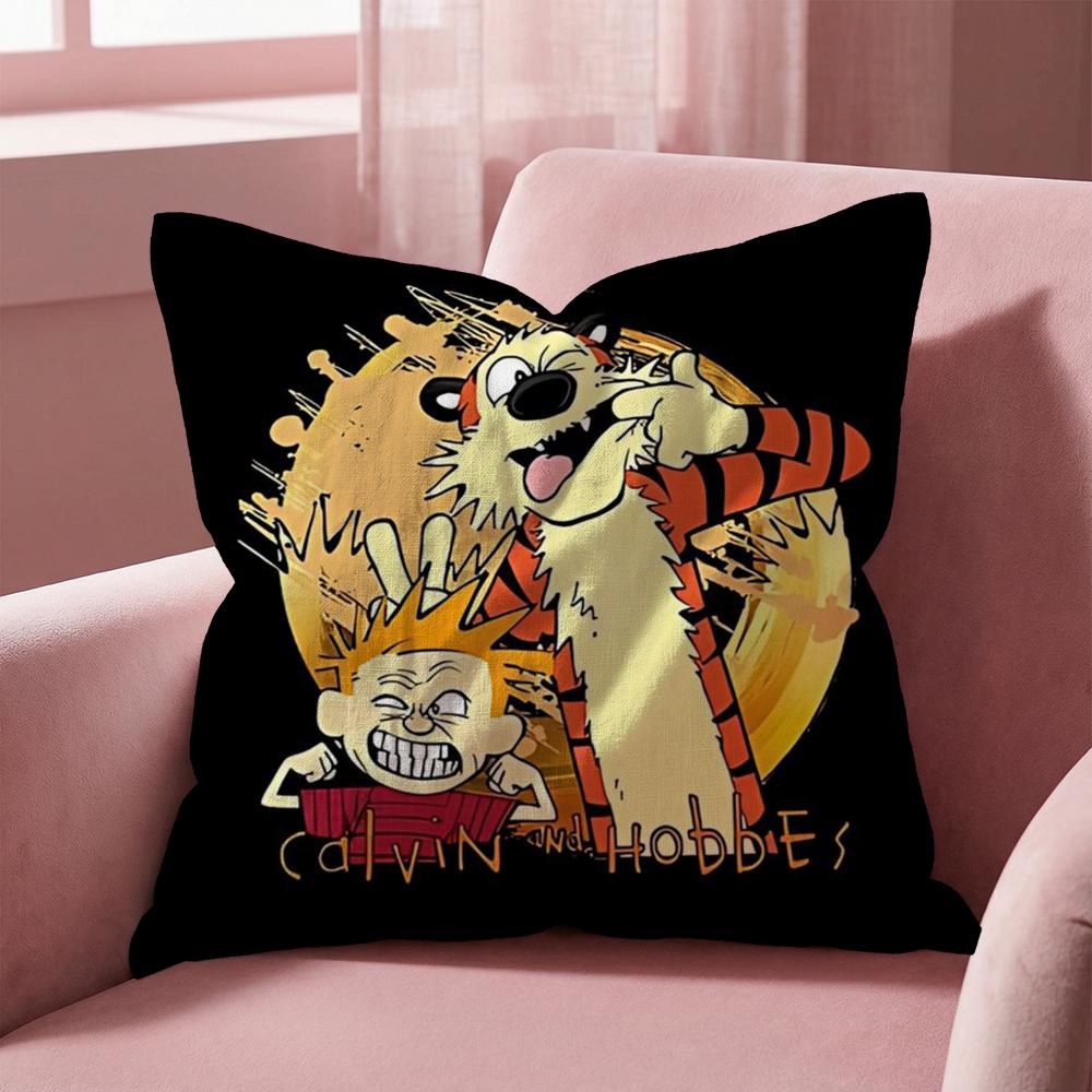 C-Calvin and H-Hobbes Cushion Cover Multi-Scene Pillow Cover for Home & Car - Reversible, Soft & Durable for Daily Use