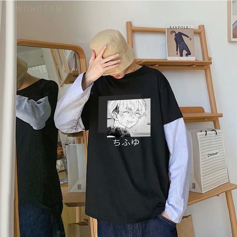 Anime Manga Kawaii Usmívající se Chifuyu Matsuno Tokyo Revengers Tričko Ležérní Harajuku Pánské Dámské Podzim Falešné Dvojité Dlouhý Rukáv Tričko