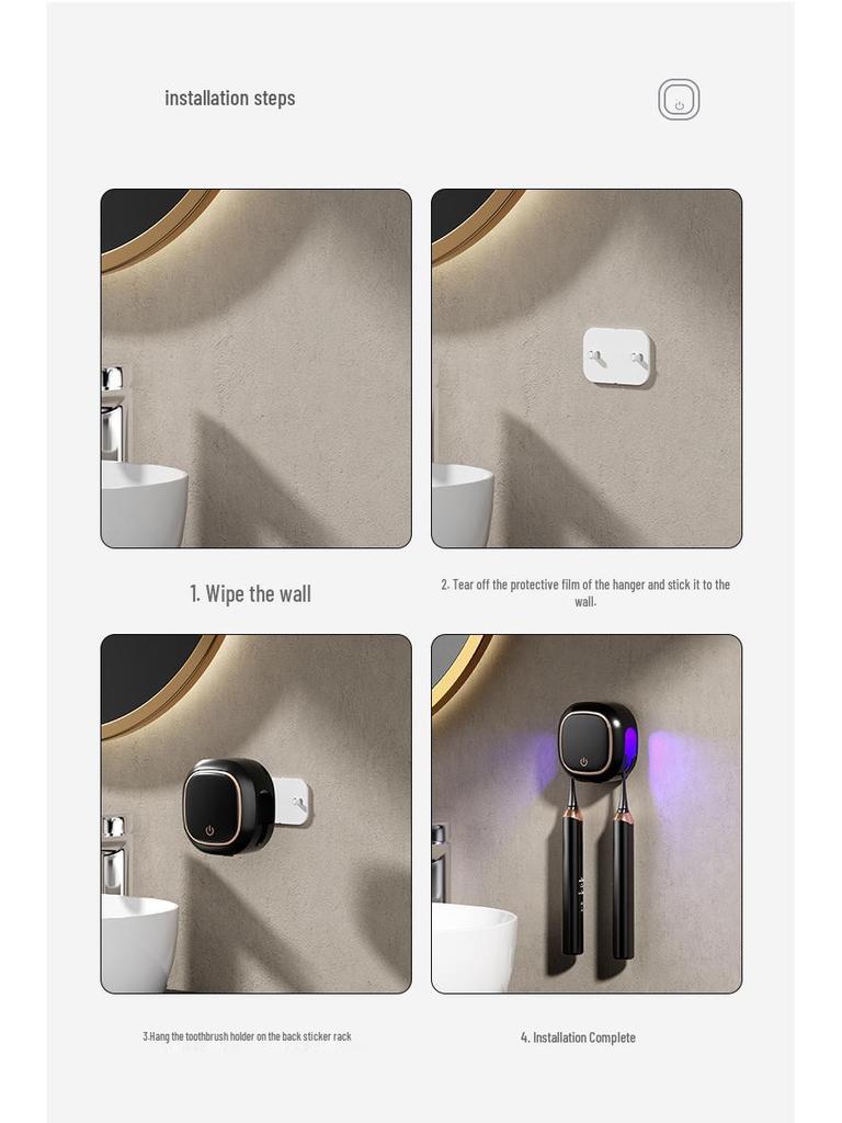 Luxury Minimalist Wall-Mounted UV Sterilizing & Drying Travel Toothbrush Holder