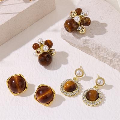 Boucles d'oreilles Rétro en Œil de Tigre - Simples et Élégantes, Adaptées aux Trajets Quotidiens, Polyvalentes et Luxueuses, Boucles d'oreilles Style Haut de Gamme pour Femmes