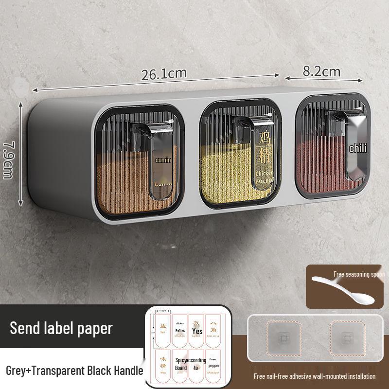 Wall-Mounted Punch-Free Dustproof Seasoning Box for Kitchen