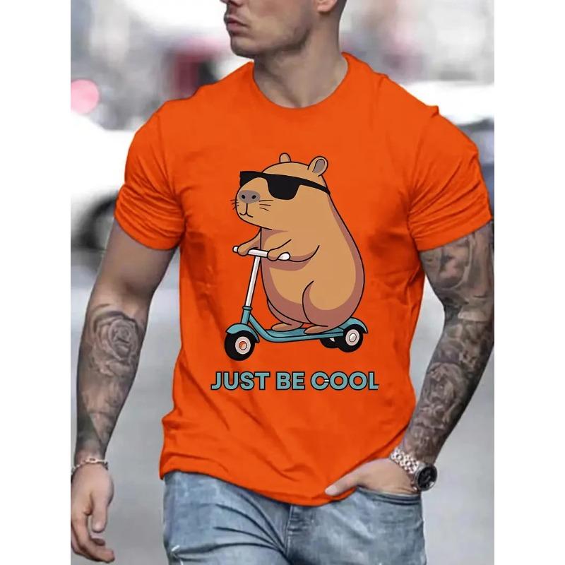 

Summer Round Neck 3D Capybara Graphic Print Top Fashionable Casual Short Sleeved Men s T-shirts S