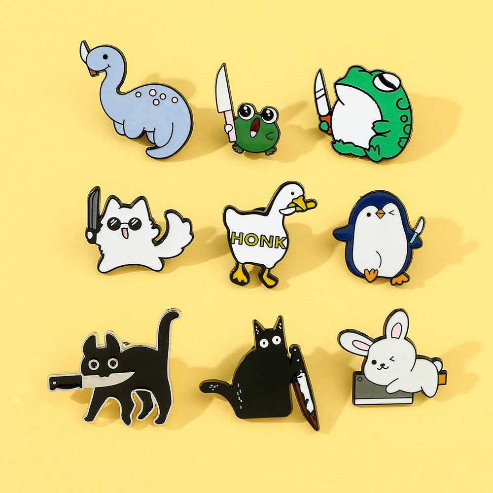 Cute creative personality small animal metal badge cat rabbit penguin frog dinosaur trick or treat goose accessories