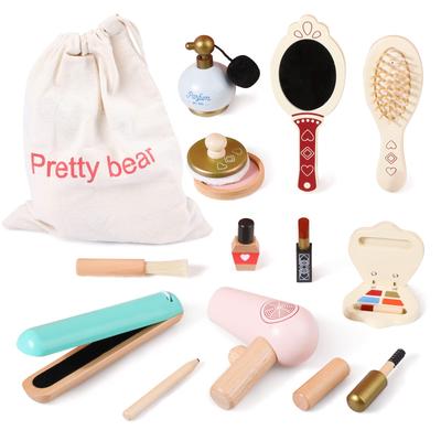 Wooden Teether Makeup Set Toy, Wooden Cosmetics Set for Kids, Pretend Play, Makeup Toy Set, Cosmetics, Beauty Salon, 12 Pieces, Ages 3+, Girls, Easy S