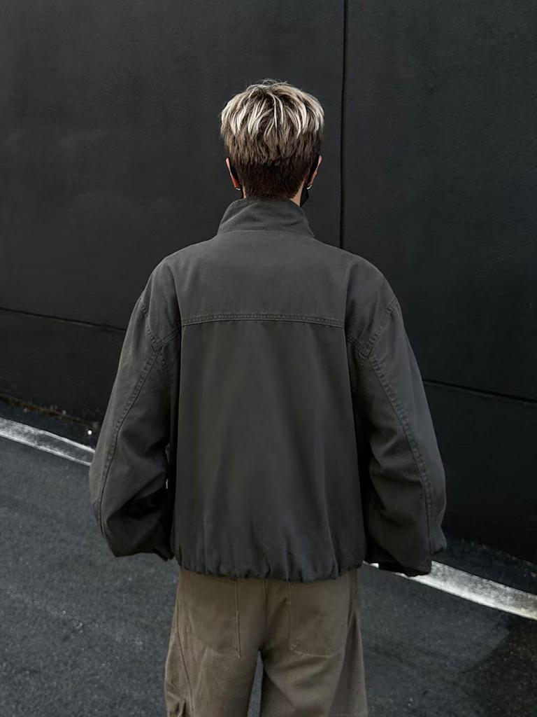 Unisex Retro Khaki Stand-up Collar Workwear Jacket – High-End Fit & Trendy Barn Style