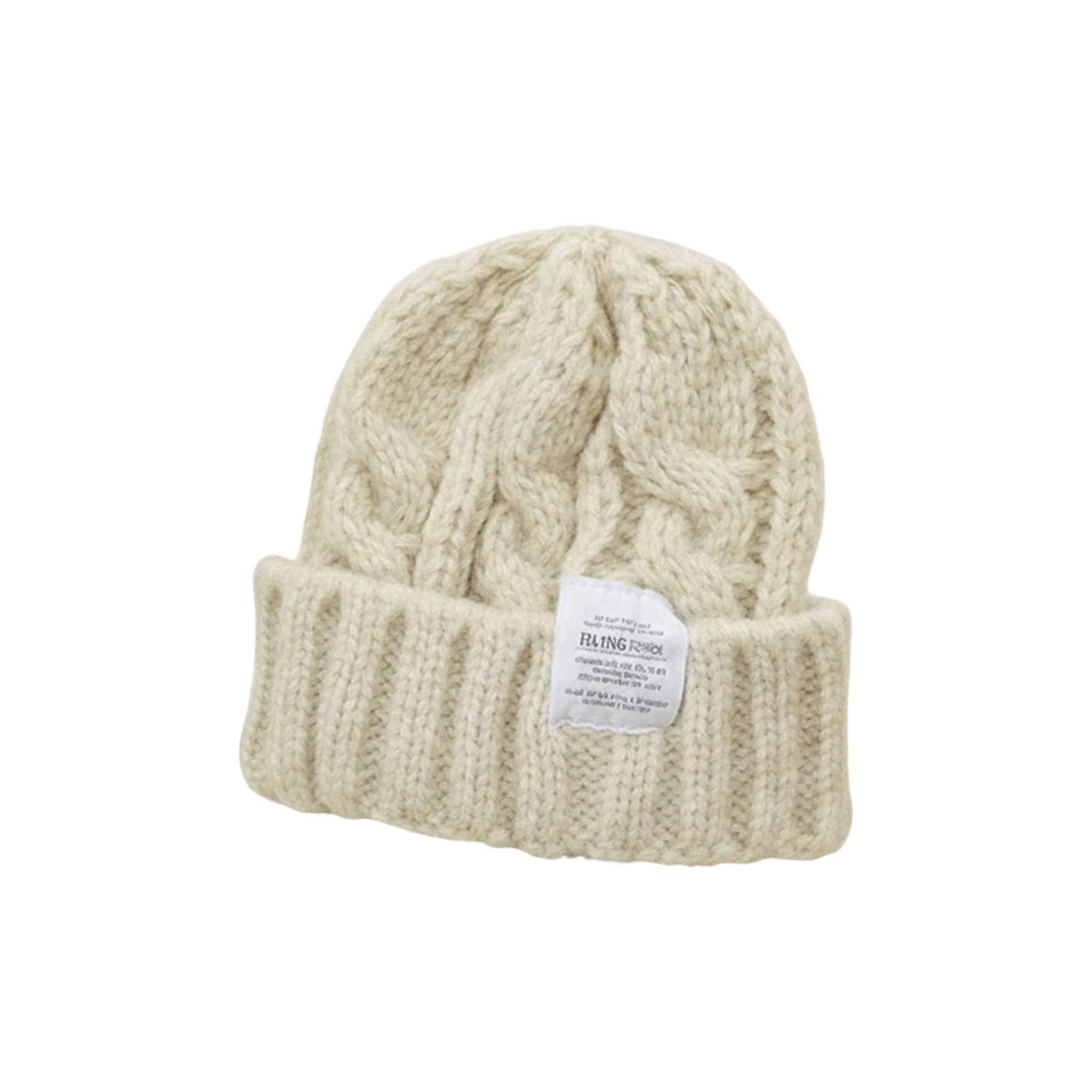 

Удобная зимняя шапка из смесовой хлопково-льняной ткани для женщин Защита от холодной погоды Свободный крой Стройнящий вид Ребристая текстура бежевый