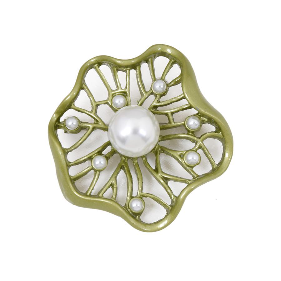 

Элегантная брошь в стиле Мори с жемчугом в виде листа лотоса для шарфа Ханфу или кардигана