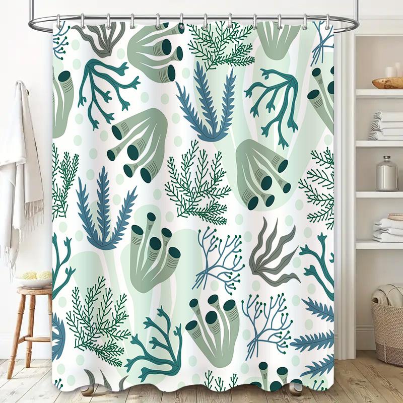 Underwater World Shower Curtain Decor Soft Fabric Printed Waterproof Bathroom Liner Set for Home Decoration Blue Green Color