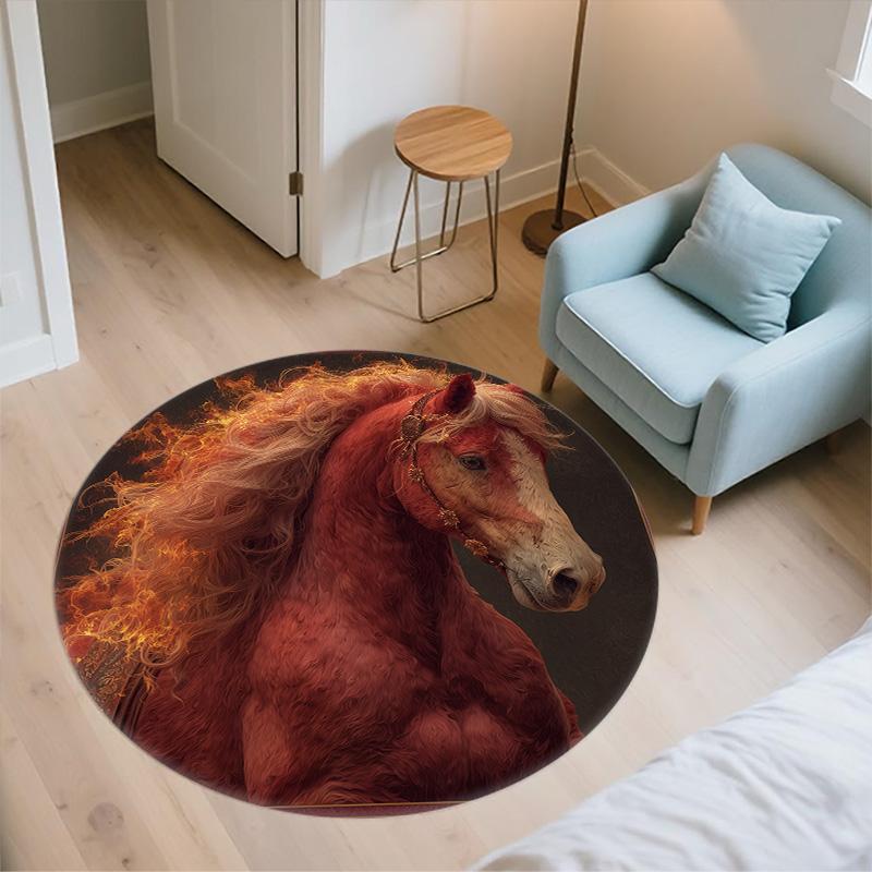 Red Horse,Round Area Rug,Carpet Rug for Living Room Bedroom Sofa Playroom Decor,Non-slip Floor Mat