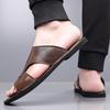 Men Black Leather Slippers Handmade Simple Flats Summer Brown Roman Sandals Open Toe Beach Shoes Plus Size