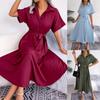 Summer Casual Loose Solid Colour Tie Shirt Dresses Long Women's Dresses