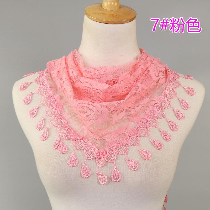 New Women Lace Monochrome Korean Triangle Scarves 140x48cm Fashionable Hollow Out Shawl Solid Rose Triangle Scarf