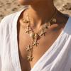 Boho Ocean Theme Gold Color Long Chain Drop Necklaces for Women Starfish Cowrie Shell Pendant Tassel Choker Beach Party Jewelry