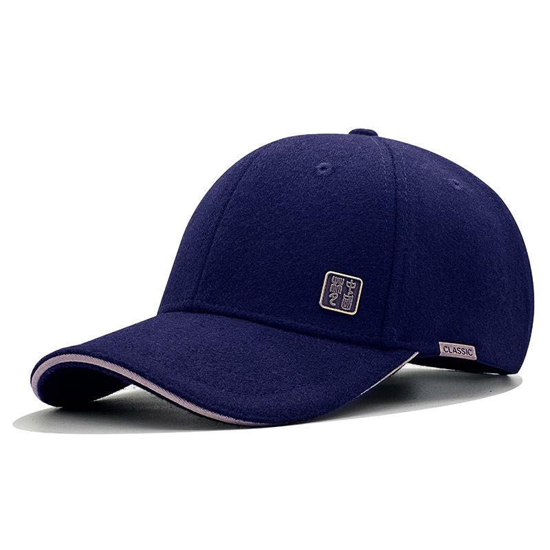 Men's Thick Woolen Winter Baseball Cap with Visor, Plus Velvet Lining, Closed Back, Large Size.