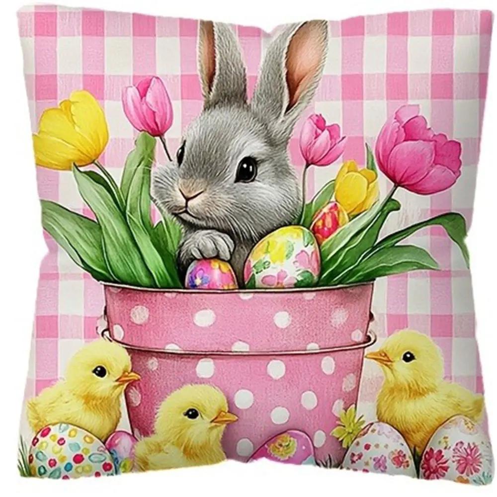 

Наволочка с принтом пасхального кролика, праздничное украшение для спальни, гостиной, полиэстеровая наволочка, скандинавский домашний декор 66x66cm