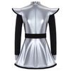 Kids Girls Alien Costume Patchwork Metallic Gloss Mock Neck Long Sleeve Back Zipper Built In Shorts Dress