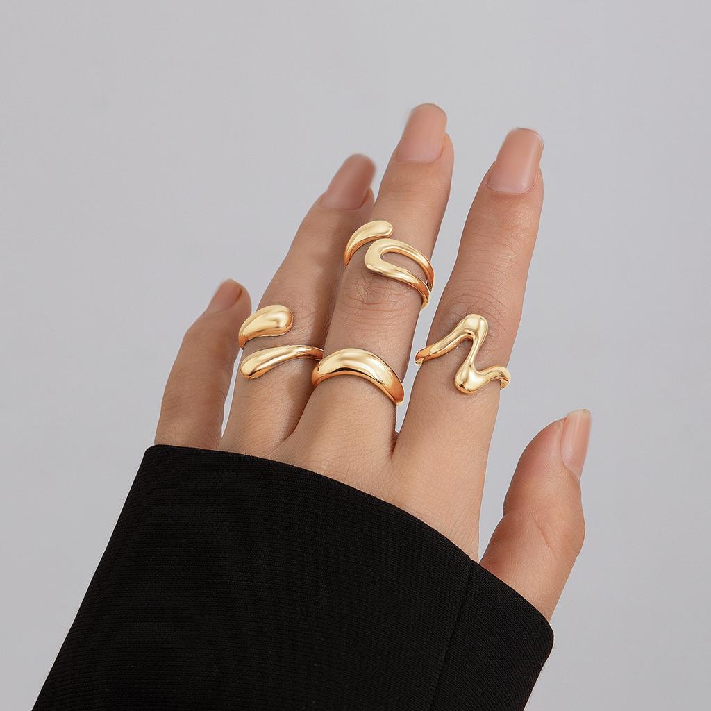 Design Sense Lava Metal Smooth Opening Ring Ring for Women's Niche Texture Geometric Curved Ring