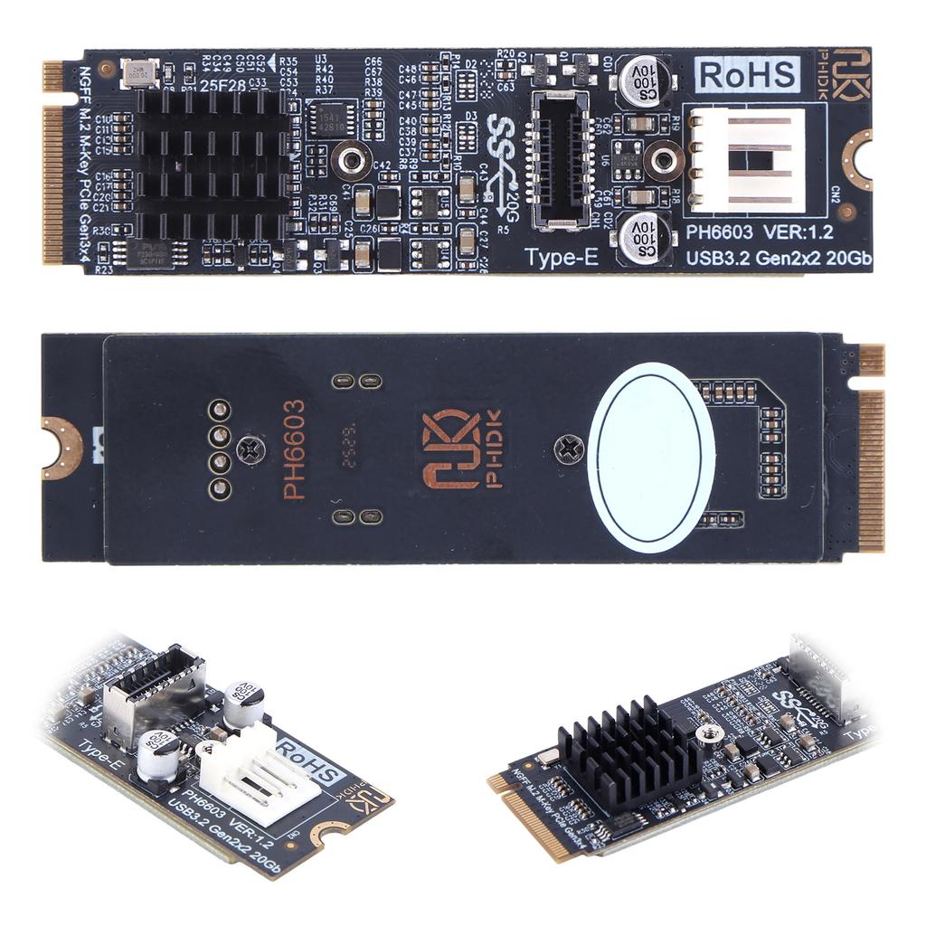 M2 PCIE NVME To TYPE E Expansion Card Riser 20Gbps High Speed M2 M Key PCIe To USB3.2 Front Panel Expansion Card for PC