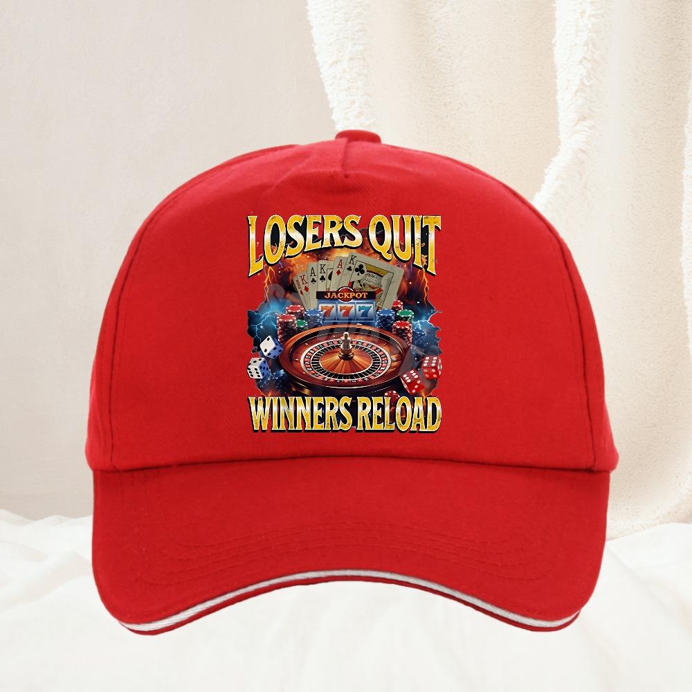 Winners Never Quit Funny Gambling Meme hat Unisexs Vintage High Quality Fashion Women Baseball Cap Adjustable
