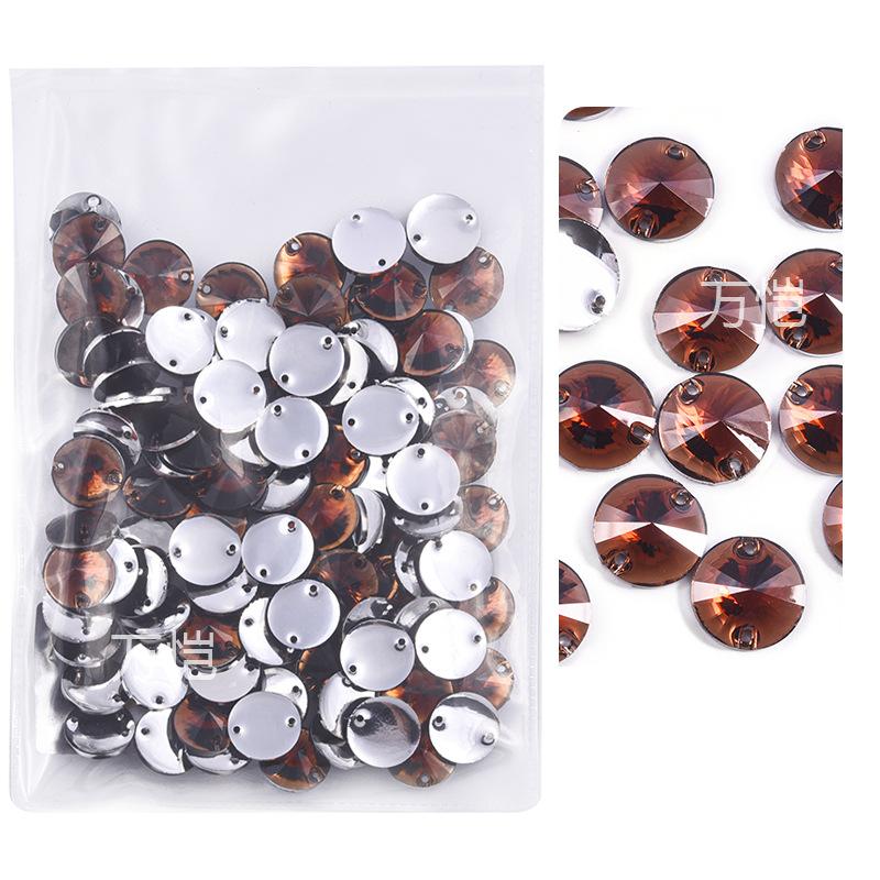 Resin Double Hole Flat Bottom Satellite Hand Seam Drill, Plated Bottom Tip Flat Buckle Diy Clothing Accessories Round Hand Seam Stone