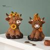 Lifelike Animal Shape Ornaments Highland Cow Garden Statue, Cute Resin Figurine Outdoor Indoor Fall Theme Window Display Table Desk Decor, Gift