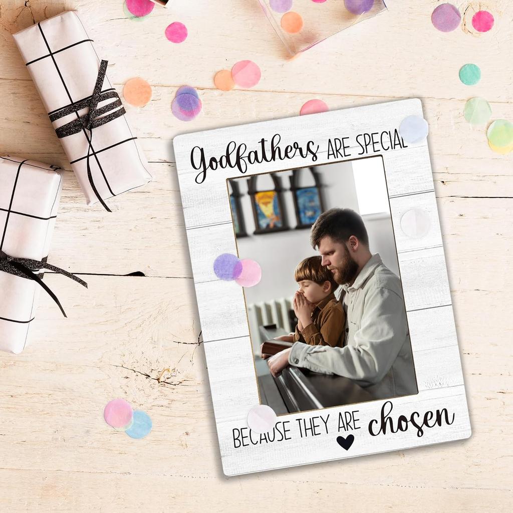 Godfather Gifts Picture Frame, God Father Gifts for Men, Appreciation Photo Frame 4X6, Godfathers Are Special Because They Are Chosen Wooden Photo