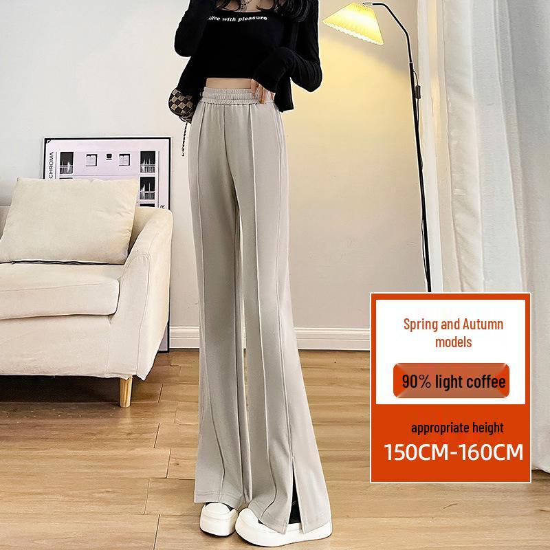 2025 Spring Plus Size High Waist Flared Petite Suit Pants - Slimming Drapey Casual Women's Slit Trousers