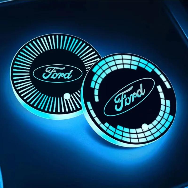 Car Sticker Car LED Coaster Light Water Cup Bottle Holder Mat for Ford Focus 3 MK2 Fiesta MK7 Mondeo Mk4 Fusion Kuga Ranger Acce