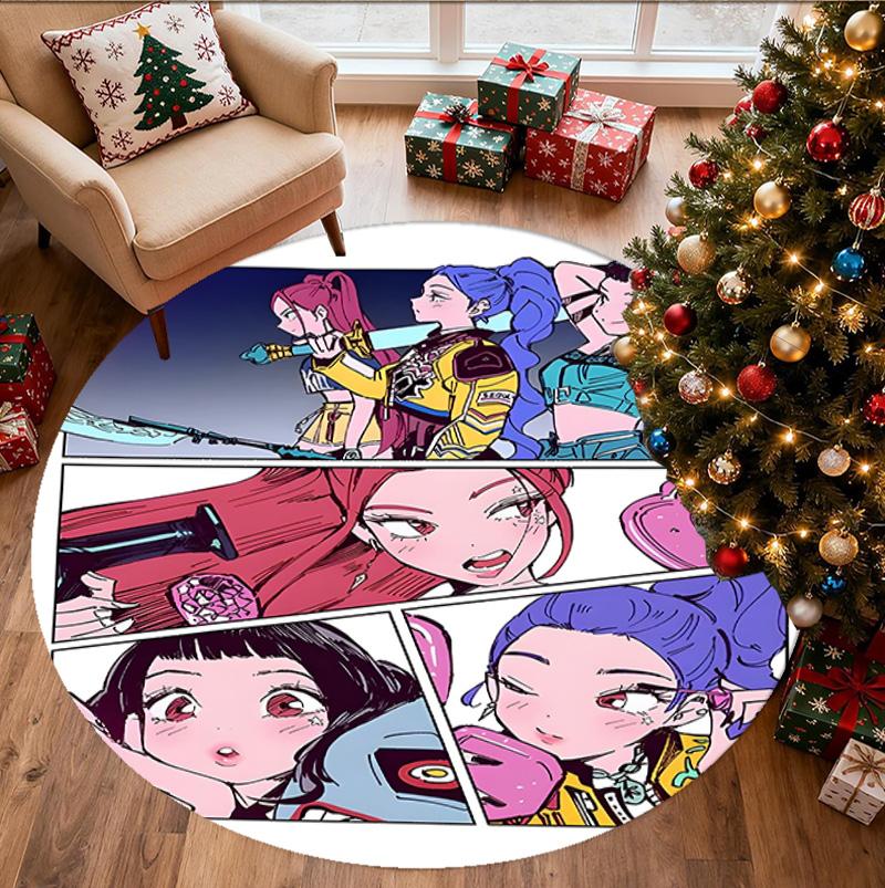 KPop Demon Hunters Pattern Round Rug, Indoor/Outdoor Mat, for Picnic, Gameroom, Bedroom, Office, Living Room, Home Decor Carpet, Birthday Gift