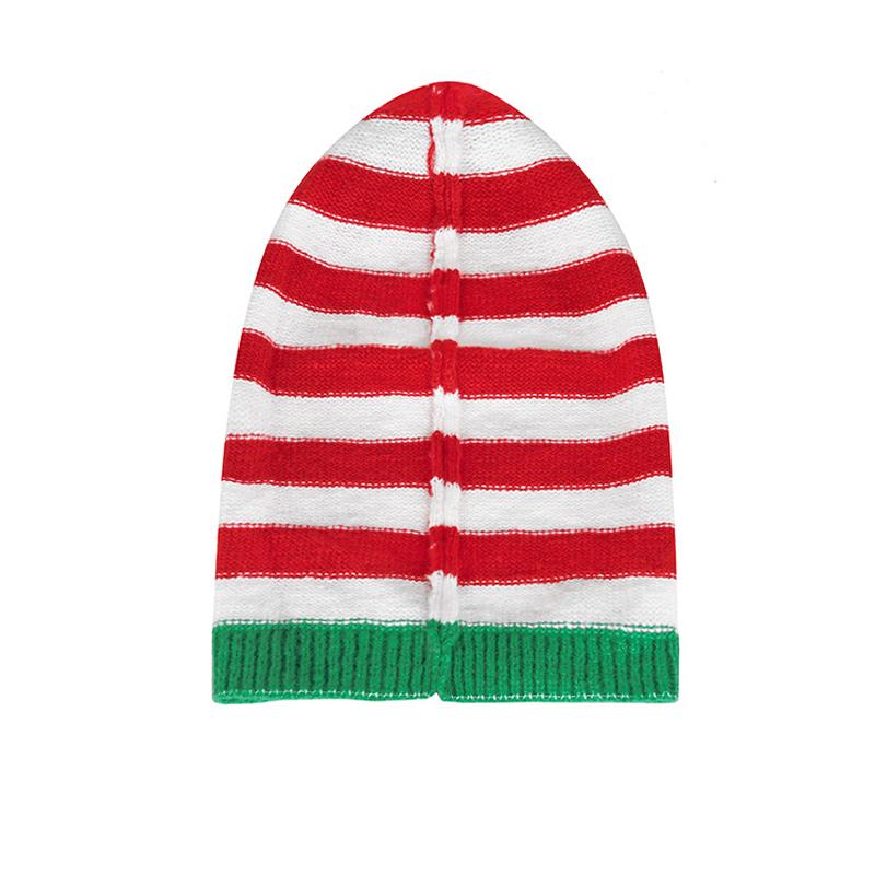 Осенне-зимняя вязаная шапка в красную и зеленую полоску с меховым шариком — фото 5