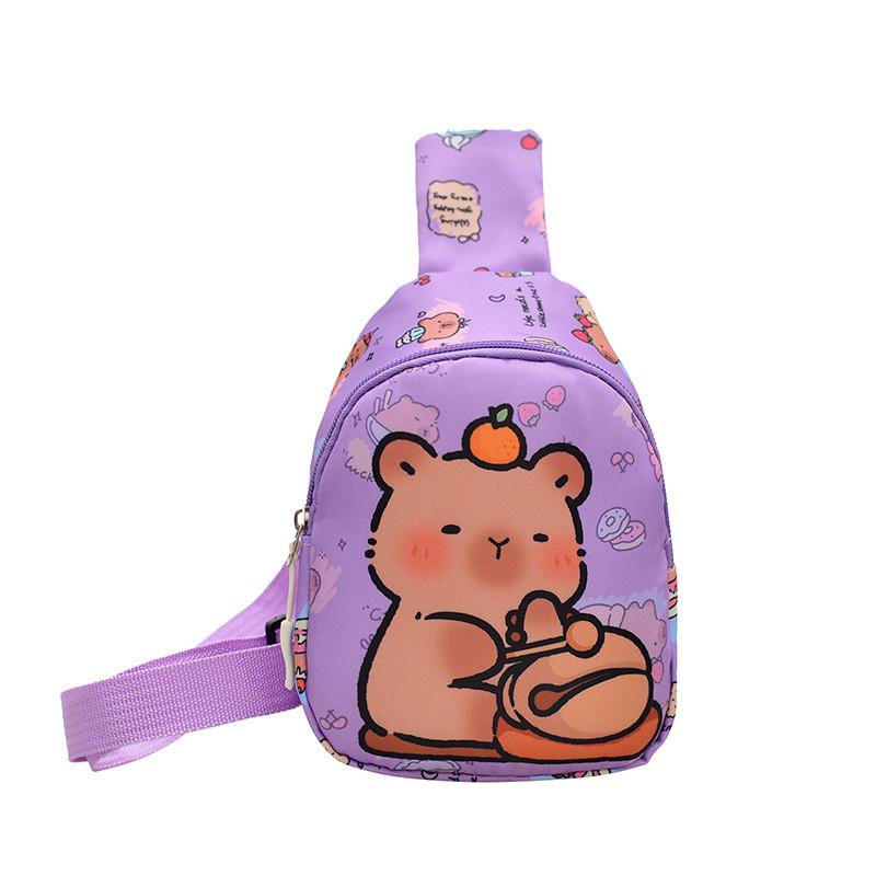 Capybara Cute Cartoon Children Shoulder Bag Durable Polyester Lining Activities