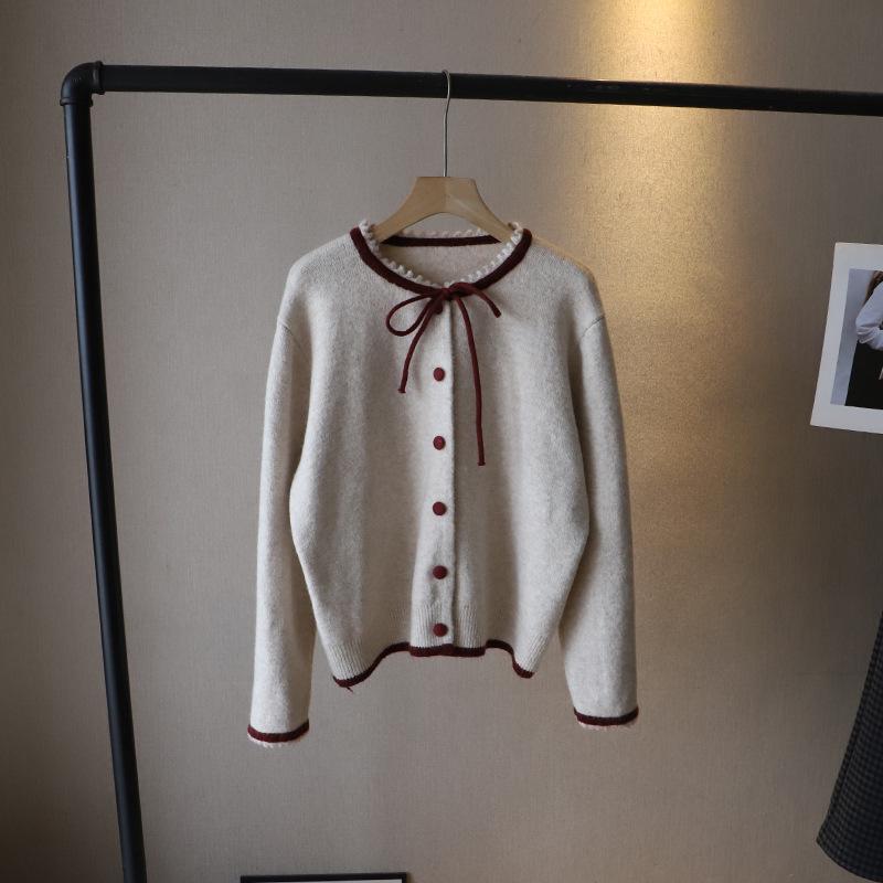 

[Би Чжэн] 2024 Зимний корейский милый свитер свободного кроя с круглым вырезом и цветными блоками для женщин 3121 One Size абрикосовый