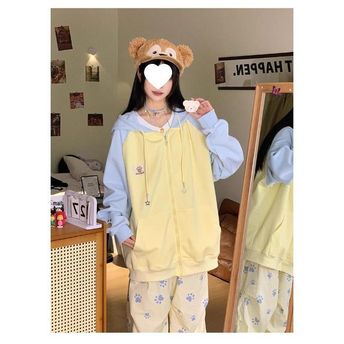 

Cute Bear Velcro Hoodie - Women s Autumn/Winter Loose College-Style Raglan Jacket 2XL жёлтый/синий
