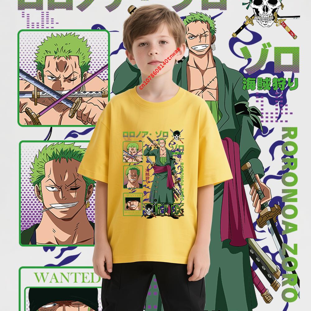Anime One Piece Zoro Cotton T Shirt for Kids Boys Girls 100 160 Cartoon Print Comfortable Tee