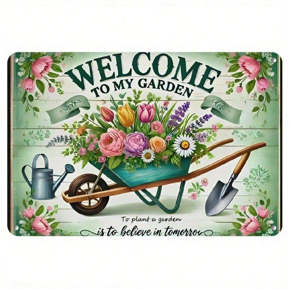Vintage Welcome to My Garden Metal Sign 8x12 Inch Aluminum Poster Wall Decor