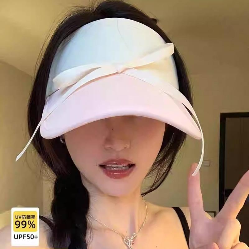 Sweet bow strap sun hat women's summer new ice silk sun protection sun shade empty top hat breathable and UV protection