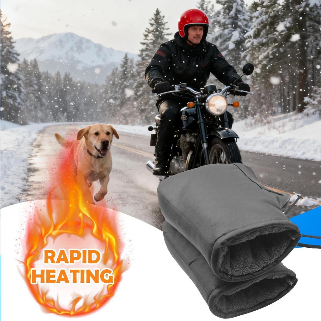 12V Heated Handlebar Muffs Windproof Electric Comfortable Snowmobile Heated Grip Gloves for Men Riders Commuting Riding Touring