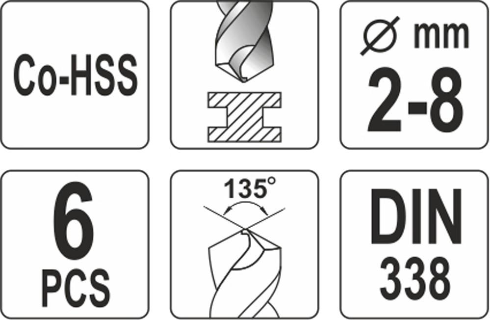Metal Drill Set Co-Hss 6 Pieces 2-8Mm Yt-41602 Yato