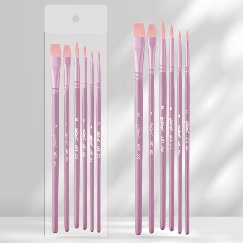 Foreign Trade Nylon Painting Brush Set - 10 Pieces, Red & Blue Handles, Flat Gouache & Oil Brushes